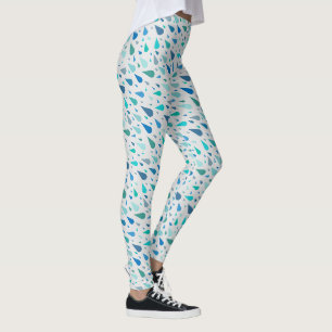 Rainy day pattern with blue raindrops leggings