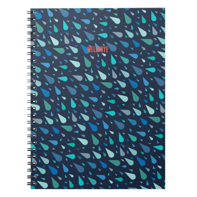 Rainy day pattern with blue raindrops notebook (Front)