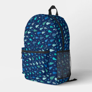 Rainy day pattern with blue raindrops printed backpack
