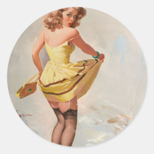 Rainy Day Pin-Up Girl Classic Round Sticker