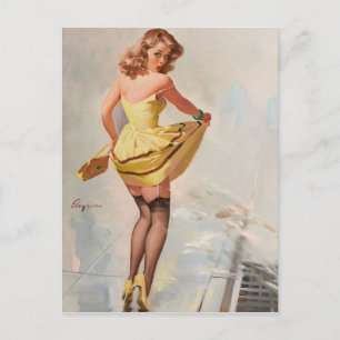 Rainy Day Pin-Up Girl Postcard