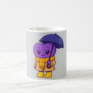 “Rainy Day Purple Heart  – Cute Cartoon Mug