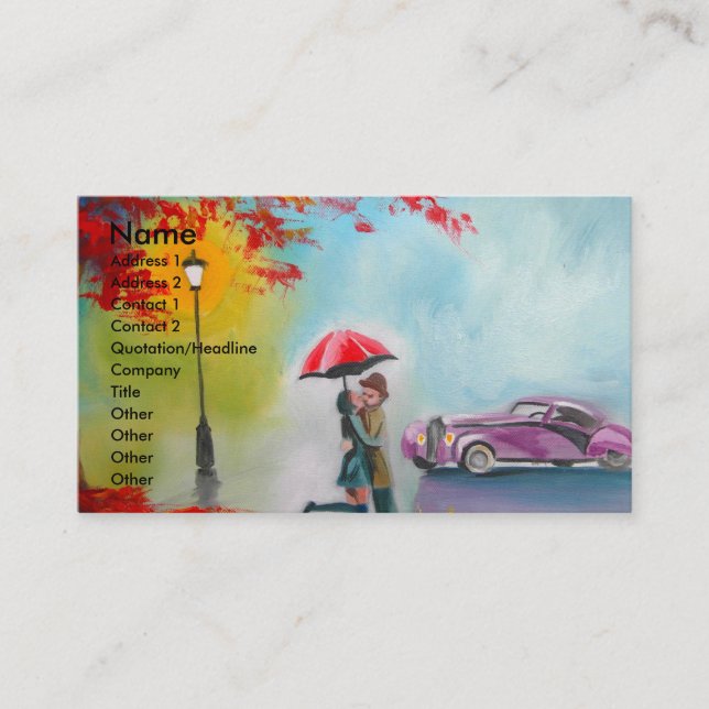 RAINY DAY RED UMBRELLA ROMANTIC COUPLE BUSINESS CARD (Front)