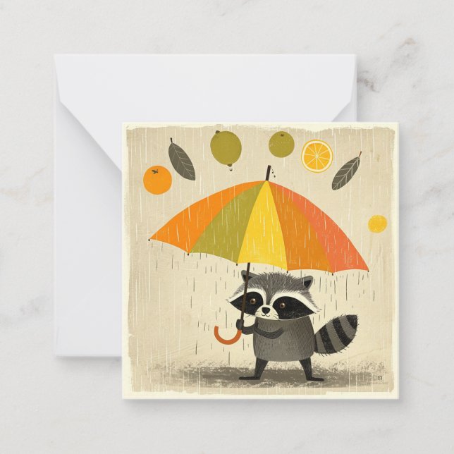 Rainy Day Reflections: Racoon Whimsical Cards (Front)