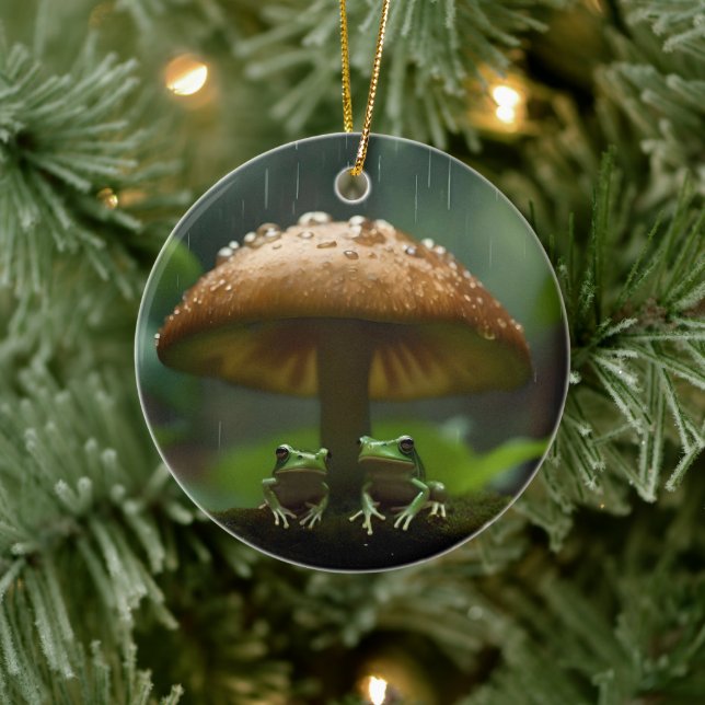 Rainy Day Refuge: Frogs Sheltering Under Mushroom Ceramic Tree Decoration (Tree)