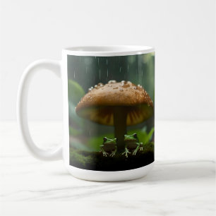 Rainy Day Refuge: Frogs Sheltering Under Mushroom Coffee Mug