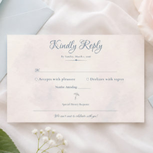 Rainy Day Romance Umbrella Blue Watercolor Wedding RSVP Card