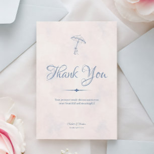 Rainy Day Romance Umbrella Blue Watercolor Wedding Thank You Card