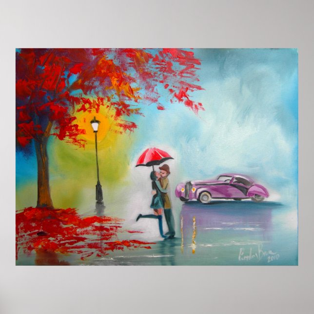 RAINY DAY UMBRELLA KISSING COUPLE POSTER (Front)