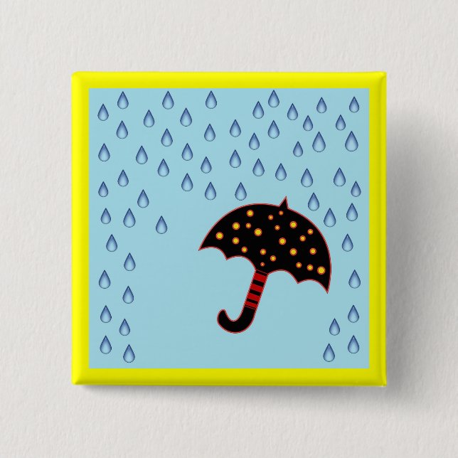rainy day with umbrella 15 cm square badge (Front)