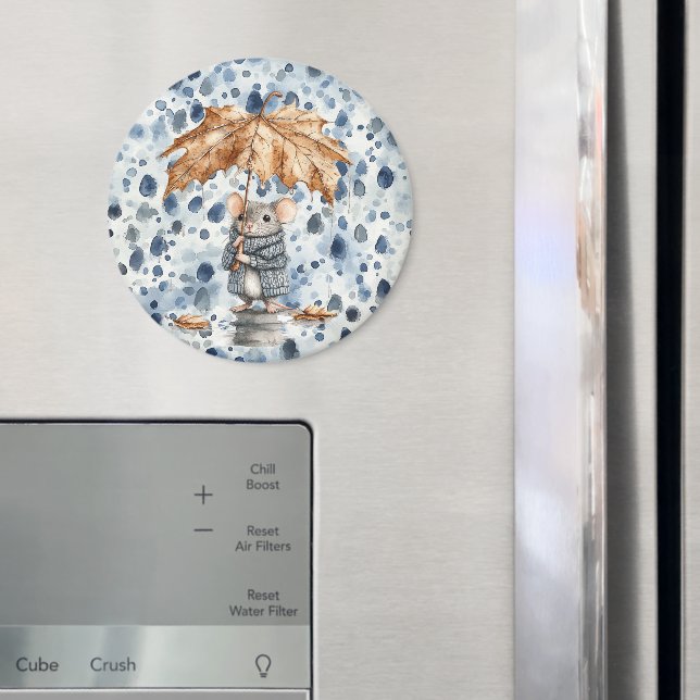Rainy Days Blue Mouse Leaf Umbrella Magnet (In Situ (Fridge))