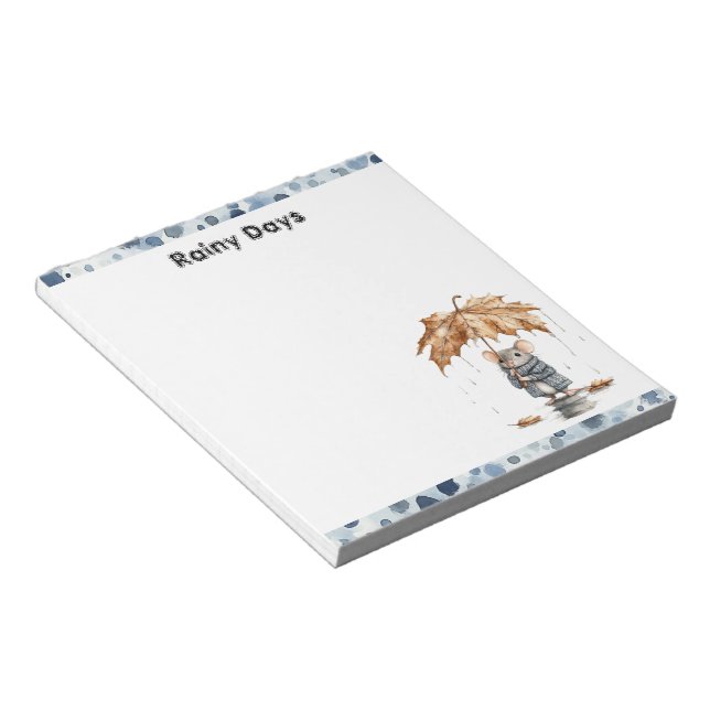 Rainy Days Blue Mouse Leaf Umbrella Notepad (Angled)
