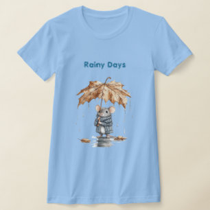 Rainy Days Blue Mouse Leaf Umbrella T-Shirt