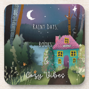 Rainy Days, Books & Cosy Vibes Hand Painted Design Coaster