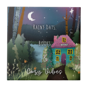 Rainy Days, Books & Cosy Vibes Hand Painted Design Tile