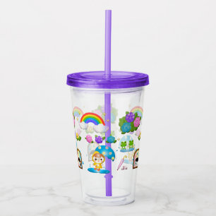 Rainy Days, Flowers and Rainbows Acrylic Tumbler