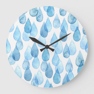 Rainy Days: Watercolor Pattern Vintage Large Clock