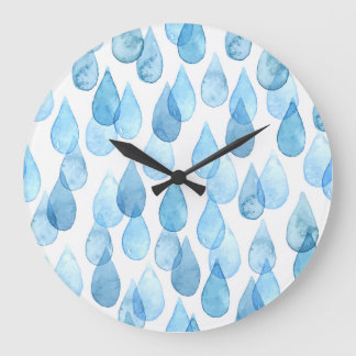 Rainy Days: Watercolor Pattern Vintage Large Clock