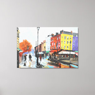 Rainy European City Street Expressionist Canvas Print