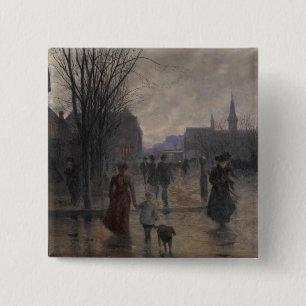Rainy Evening on Hennepin Avenue, c.1902 15 Cm Square Badge