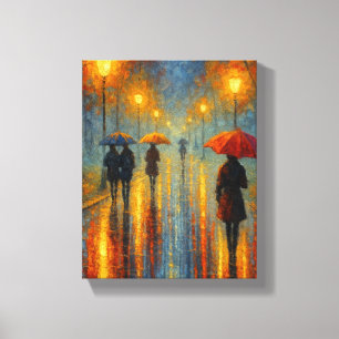 Rainy Evening Street Lights - Romantic City Canvas Print