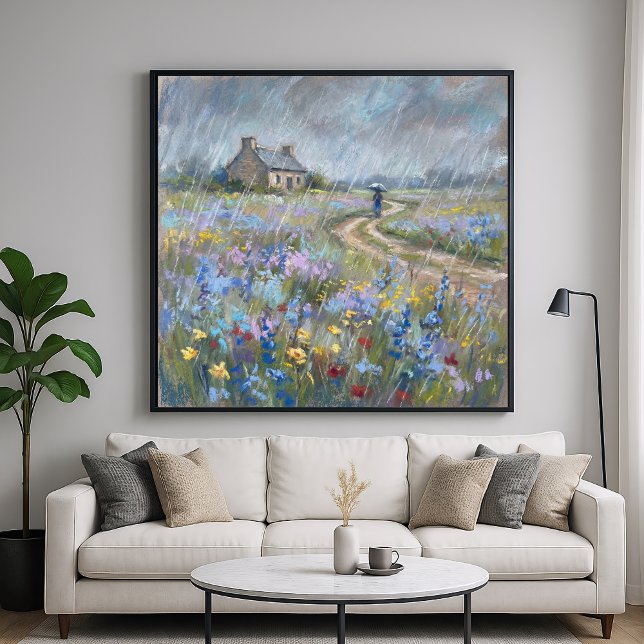 Rainy Garden Stroll - Pastel Painting Style Art Poster (Creator Uploaded)