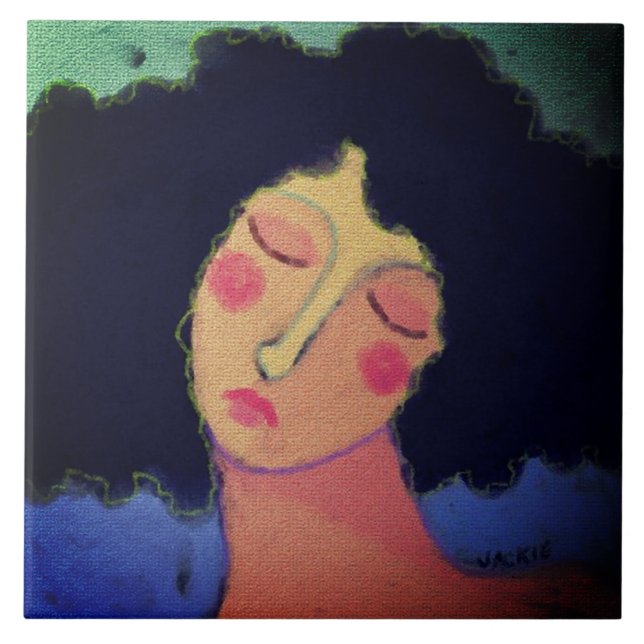 Rainy Hair Days Abstract Portrait of a Woman Tile (Front)