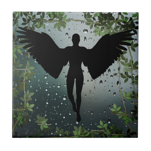 Rainy Ivy Glass Angel Silhouette Tile (Front)