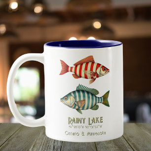 Rainy Lake Minnesota Ontario nautical fish   Two-Tone Coffee Mug
