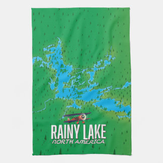 Rainy Lake North american lake map Tea Towel