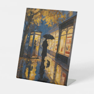 Rainy London Street Art Card Pedestal Sign