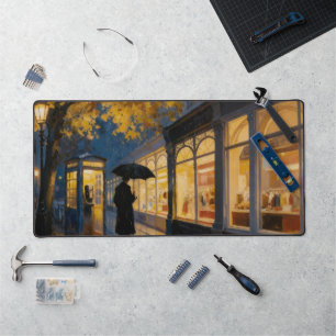 Rainy London Street Oil Painting Desk Mat