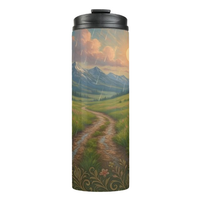 Rainy Mountain Morning Thermal Tumbler (Front)