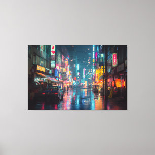 Rainy Neon Tokyo Alley Canvas Print