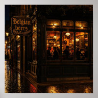 Rainy Night Belgian Pub Ambience Poster