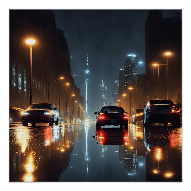 Rainy night. Cityscape Poster (Front)