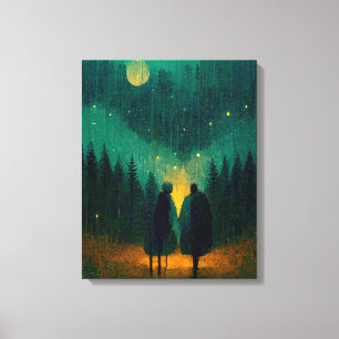 Rainy Night Couple in the Forest   Canvas Print