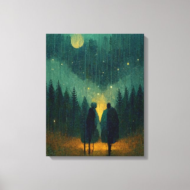 Rainy Night Couple in the Forest   Canvas Print (Front)