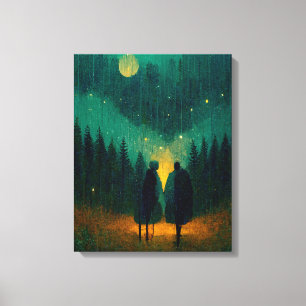 Rainy Night Couple in the Forest   Canvas Print