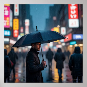 Rainy Night in the City - Urban Solitude Poster