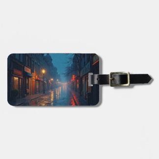 rainy night street luggage tag