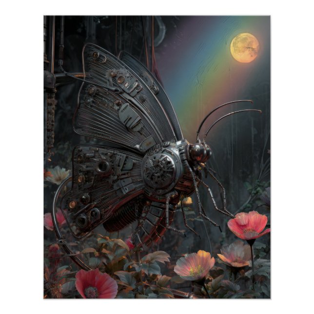 Rainy Rainbow Butterfly Dark Floral Fantasy Poster (Front)