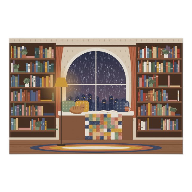 Rainy Reading Nook Glossy Poster (Front)