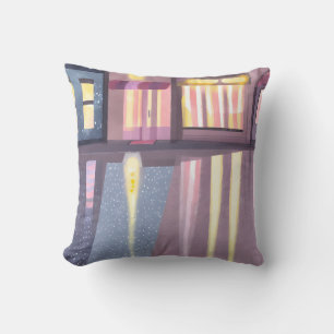 Rainy Reflections Lofi Contemporary Watercolor Cushion