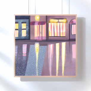 Rainy Reflections Lofi Contemporary Watercolor Poster