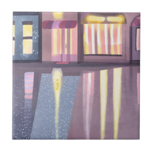 Rainy Reflections Lofi Contemporary Watercolor Tile