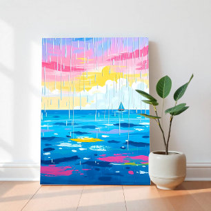 Rainy Seascape Wall Art – Minimal Ocean Print