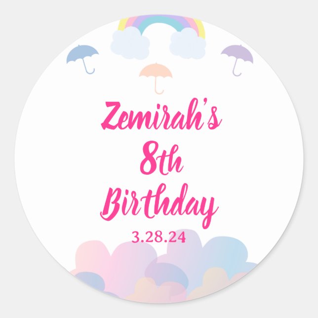 Rainy Season - Pastel Umbrella and Clouds Classic Round Sticker (Front)