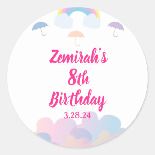 Rainy Season - Pastel Umbrella and Clouds Classic Round Sticker