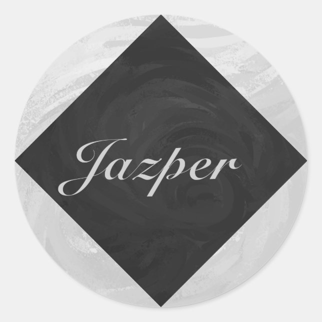 Rainy Sky Grey and Black Monogram Classic Round Sticker (Front)